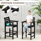 Tangkula Patio Adirondack Chairs Set of 2, HDPE Bar Height Chair with Wide Armrests & Footrest, Outdoor High-Top Slatted Bar Chairs with Backrest for Backyard, Lawn, Poolside (2, Black)