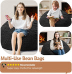 2FT Bean Bag Chair,Giant Bean Bag Chairs for Adults,Big Bean Bags with Memory Foam Filled, Large Beanbag Chairs with Chevron Plush Cover-Black