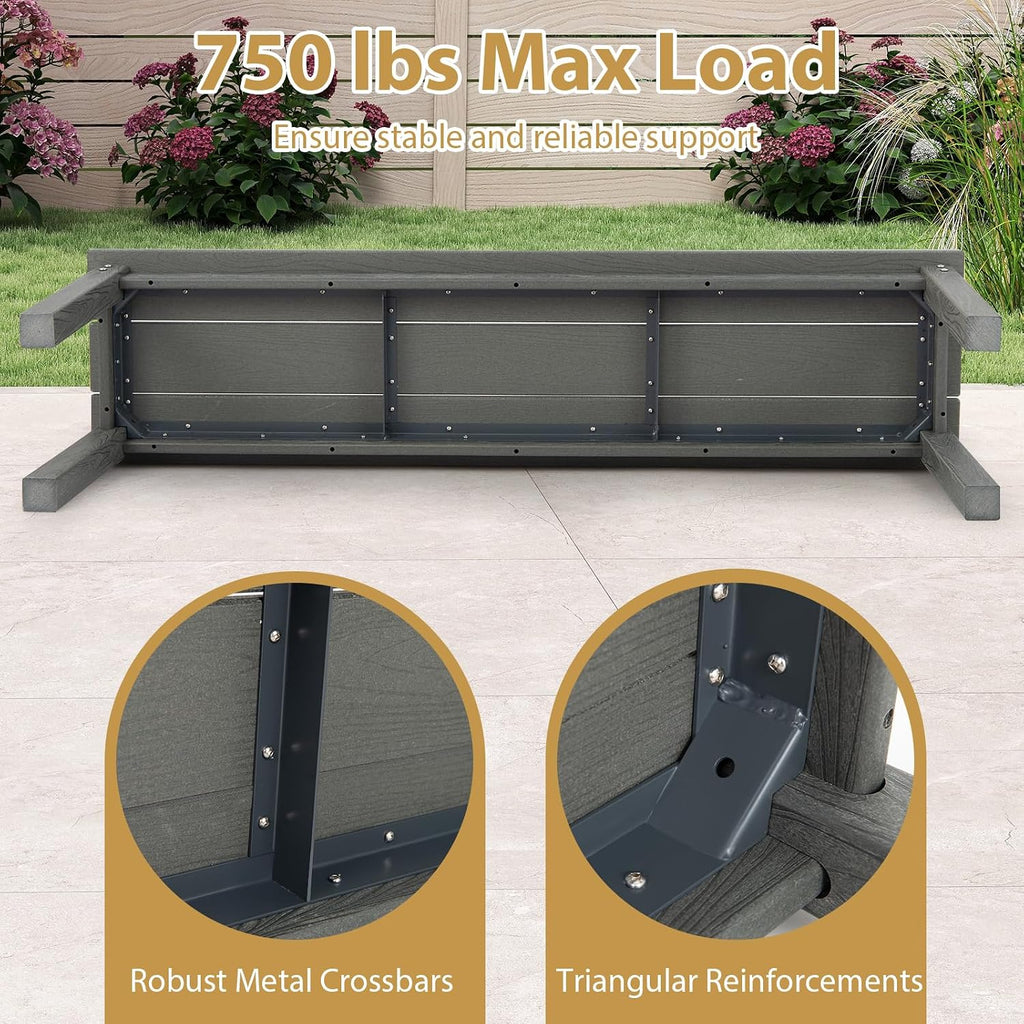 Giantex 55" HDPE Outdoor Bench, 2-3 People Weatherproof Backless Patio Garden Bench with 750 Lbs Capacity, Fade Resistant Outside Seating Furniture, Loveseat for Porch, Yard, Park (1,Grey)