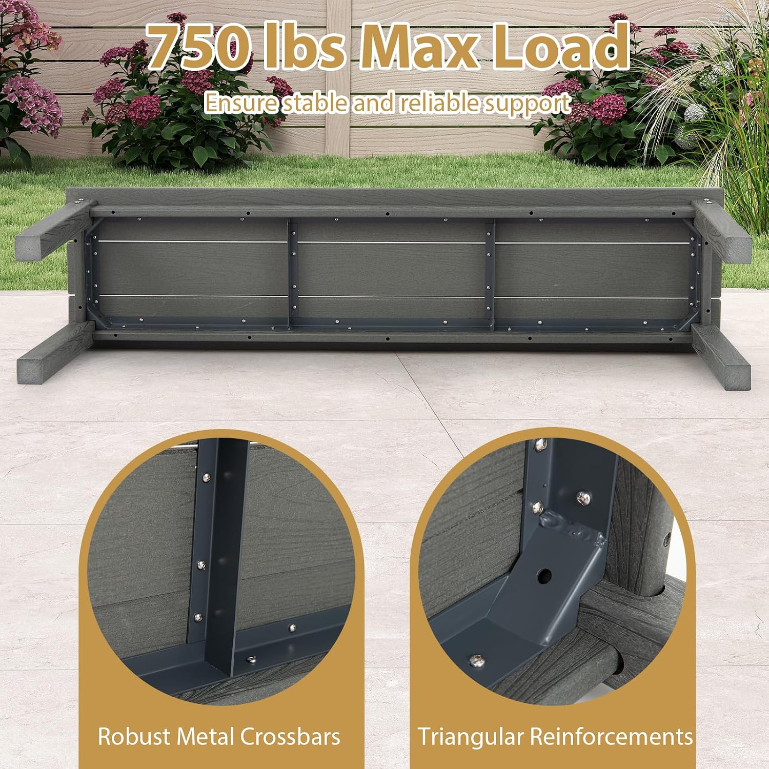 Giantex 55" HDPE Outdoor Bench, 2-3 People Weatherproof Backless Patio Garden Bench with 750 Lbs Capacity, Fade Resistant Outside Seating Furniture, Loveseat for Porch, Yard, Park (1,Grey)