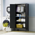 71" Armoire Wardrobe Closet, Metal Wardrobe Closet with Hanging Rod | Wardrobe Closet with Doors, Wardrobe Cabinet with Adjustable Shelves, Clothing Storage Cabinet for Bedroom, Office, Black