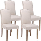 Upholstered Dining Chair Modern Stylish Parsons Kitchen Diner High Back with Silver Nailhead Trim & Wood Legs, Set of 4, Fabric Beige