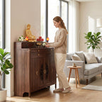 Solid Wood Personal Shrine Altar Table, Prayer Buddhist Niche Incense Table with Storage Cabinet, Buddha Niche Shrine Table, Buddhist Meditation Altar Cabinet (30.7 * 17.7 * 48.8in, Wood)