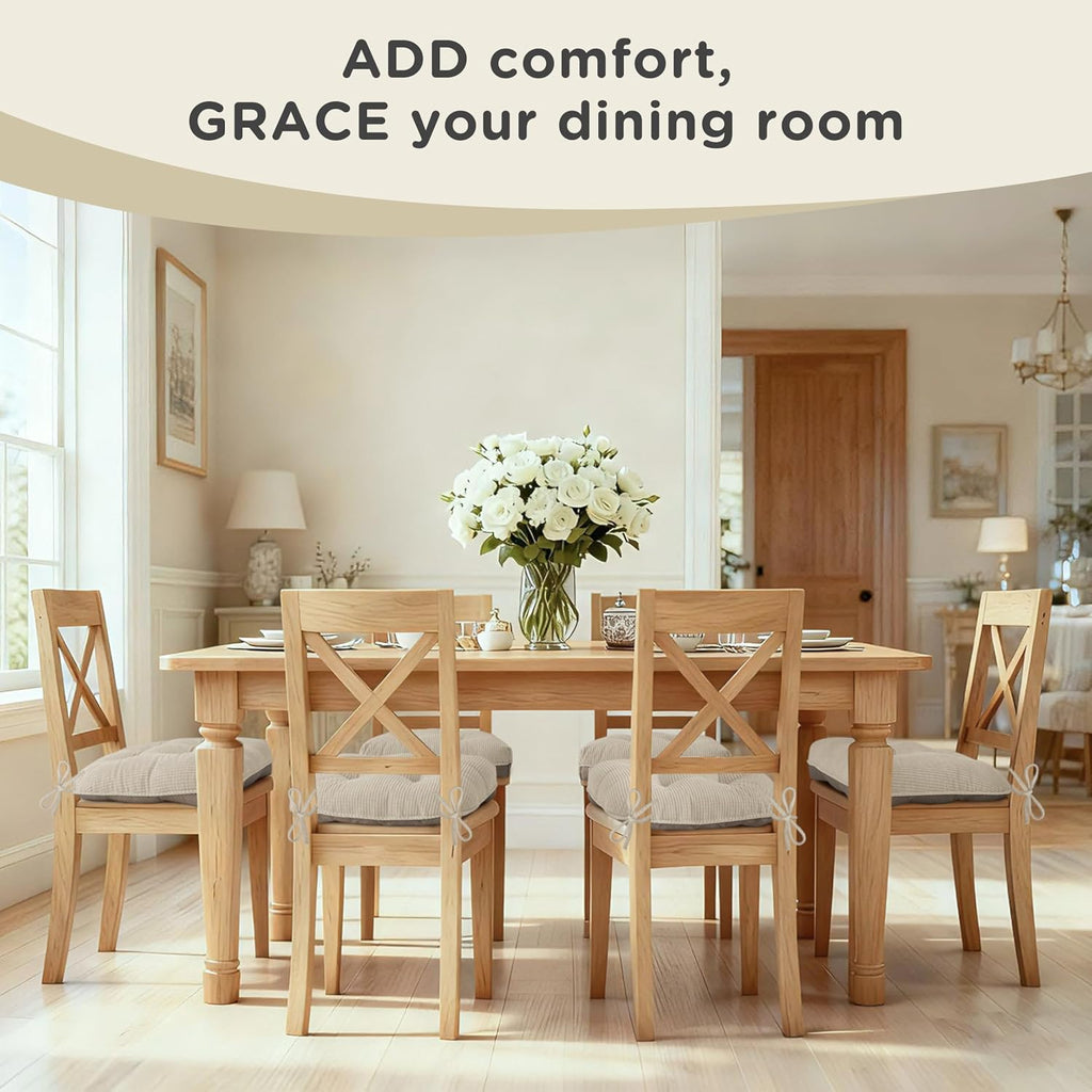 AddGrace Dining Chair Cushions Set of 4 Non-Slip Bottom Kitchen Chair Pads with Ties for Indoor Kitchen Furniture Comfy Soft Seat Cushions for Dining Room 18 x 16 x 3inch Cream