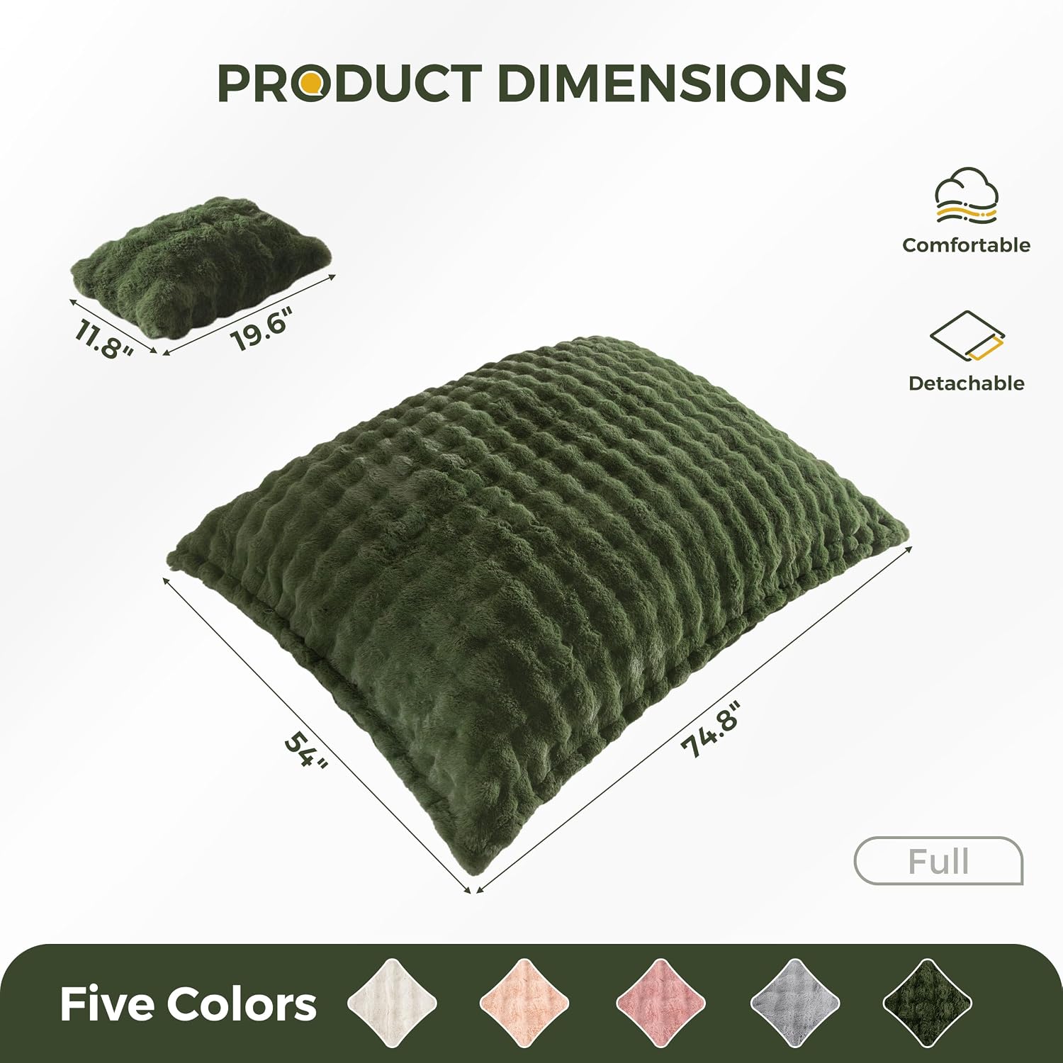 MAXYOYO Giant Bean Bag Chair with Pillow, 3 in 1 Convertible Bean Bag Chair | Removable Floor Cushion Stuffed Floor Lounger for Adults with Washable Cover, Lazy Chair for Living Room, Bubble Green, Full