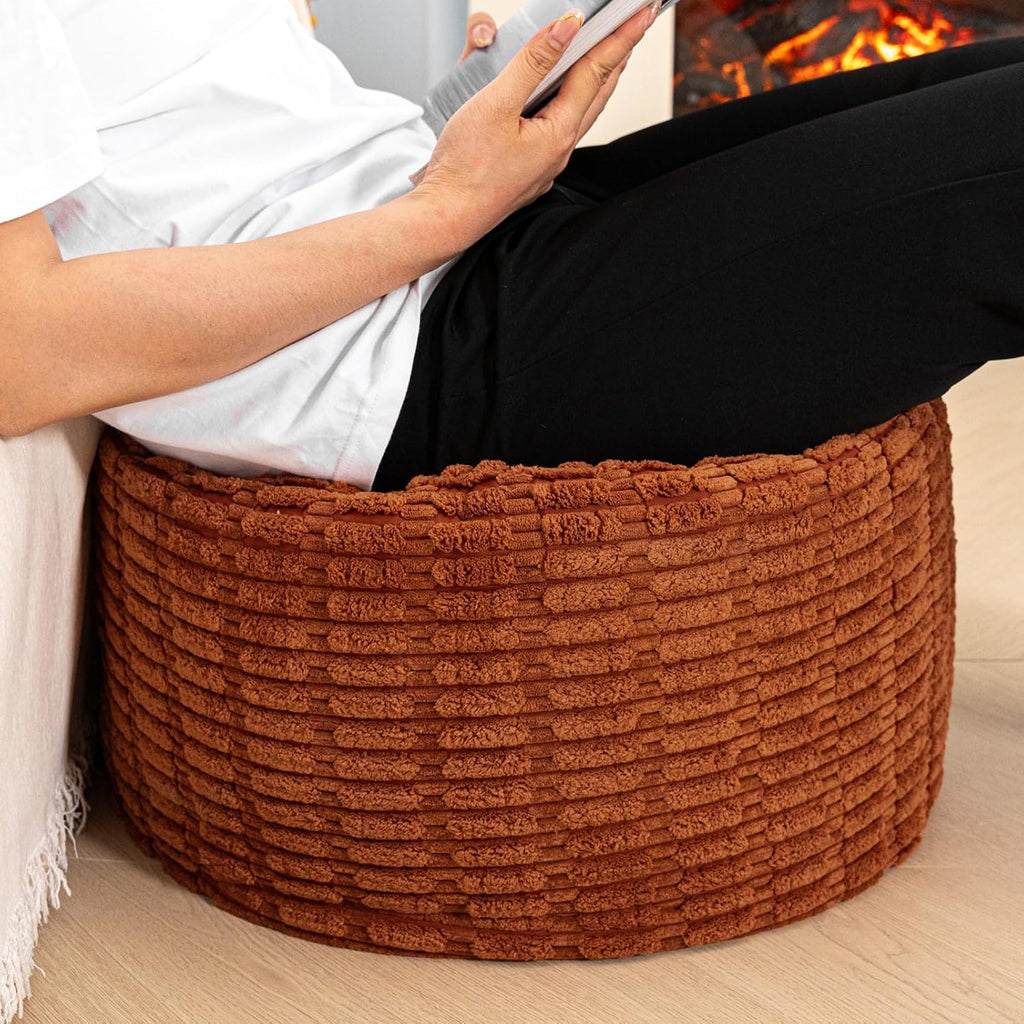 Asuprui Ottoman Foot Rest, Round 20x14 in, Burnt Orange, Leg Rest for Couch | Footstool Ottoman,Stuffed Pouf Ottoman,All-One Foam Filler, Foot Rest,Beanbag Chair,Floor Pouf Storage Solution,Wedding Party