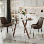 LKTART Small Glass Dining Table for 2-4 People, 35" Round Dining Table with Metal Legs, Glass Kitchen Table for Dining Room Home Office Small Spaces, Walnut