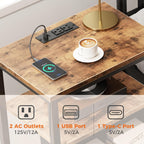 DUMOS Bedside Table with Charging Station and an Adjustable Fabric Drawer, and it is a Compact Nightstand, as Well as a 3-Tier Storage Organizer and an End Table for Bedroom, Brown