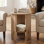 Round End Table with 2-Tier Storage, 15.5” Small Side Table for Living Room, Modern Nightstand with Open Shelf, Compact Accent Table for Bedroom, Sofa Side, Small Spaces (Natural)