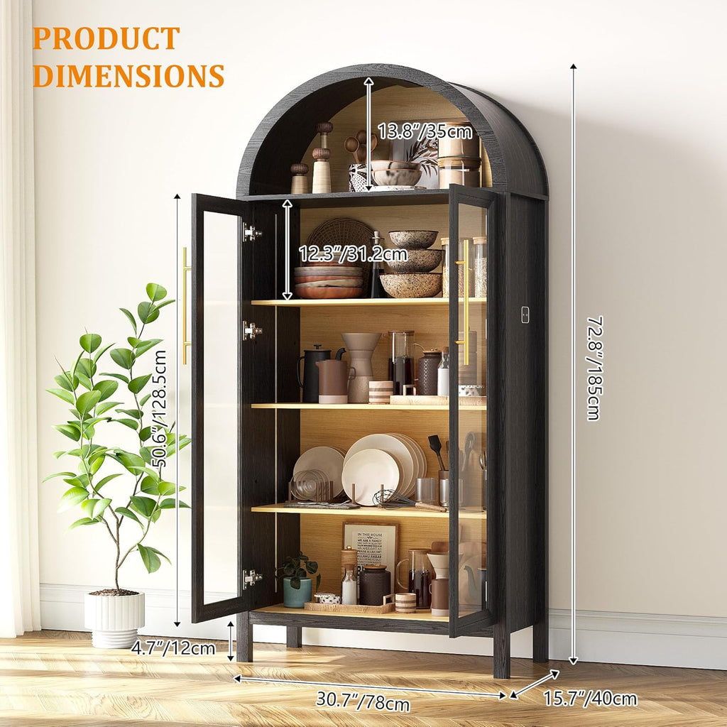 Dystler Display Cabinet with Glass Doors, 5-Tier Tall Curio Cabinet with LED Lights Display Case for Collectibles, Black