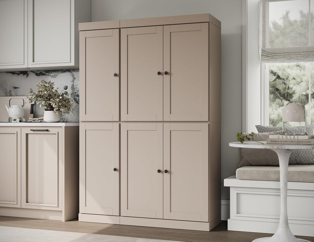 Palace Imports Solid Wood Kitchen Pantry Cabinet 71.5" Tall, 48.5" Wide – Storage Cabinet w/ 6 Shaker Doors, 2 Drawers & 8 Adjustable Shelves – Beige, 100% Renewable Eco-Friendly Wood, Made in Brazil
