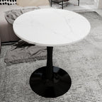 27.5" Round Side Table - White Marble Top with Tapered Pedestal Base, Modern Minimalist End Table for Living Room, Coffee Table with Sturdy Design, Easy to Clean,Black Base