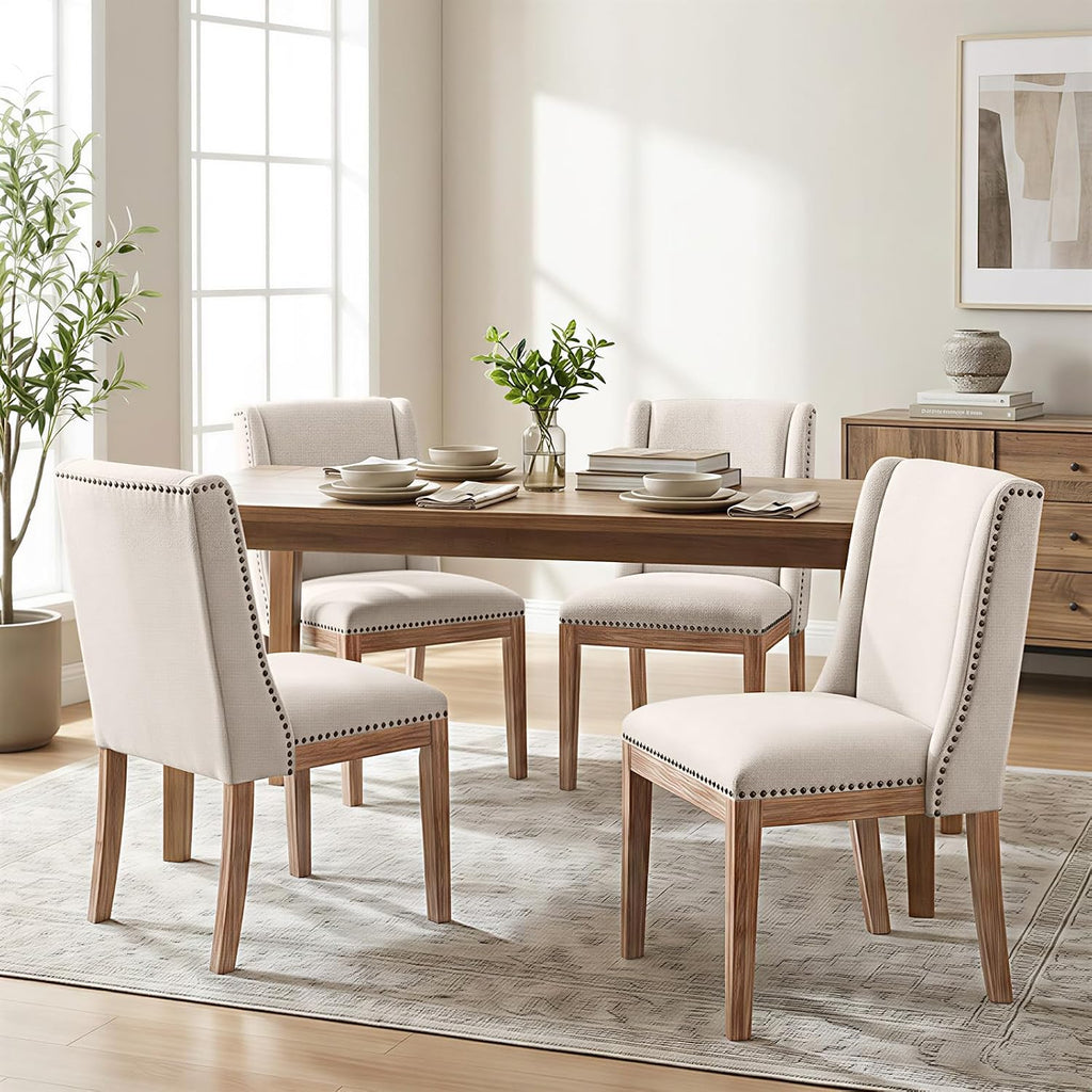 MALOL Dining Chair Set of 4, Upholstered Fabric Kitchen Side Chairs with Solid Wood Legs, Comfortable Seating for Kitchen, Dining Room & Restaurant, Camel