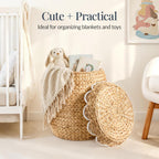 Best Choice Products Scalloped Multipurpose Hyacinth Storage Basket, Plant Décor, Handwoven Organizer Tote for Bedroom, Living Room, Nursey, w/Lid - Natural with White Trim