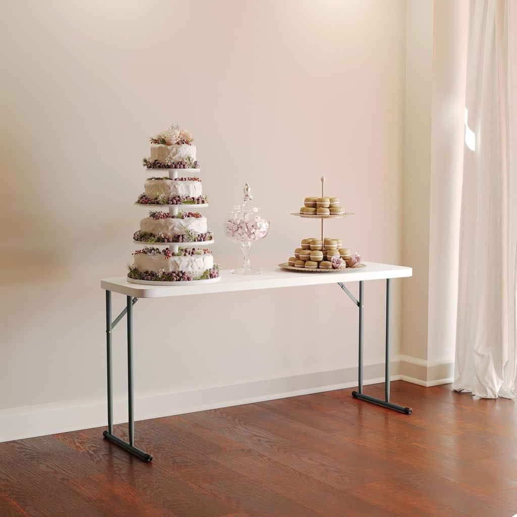 Flash Furniture Kathryn 5' Rectangular Plastic Folding Table, Long Plastic Foldable Table for Indoor/Outdoor Events, White