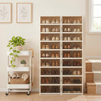 Foldable Shoe Rack Set of 2, 9 Tier Collapsible Shoe Rack with Magnetic Doors, Large Capacity Clear Display Cabinet with Wheels for 18 Pairs, Apartment Entryway