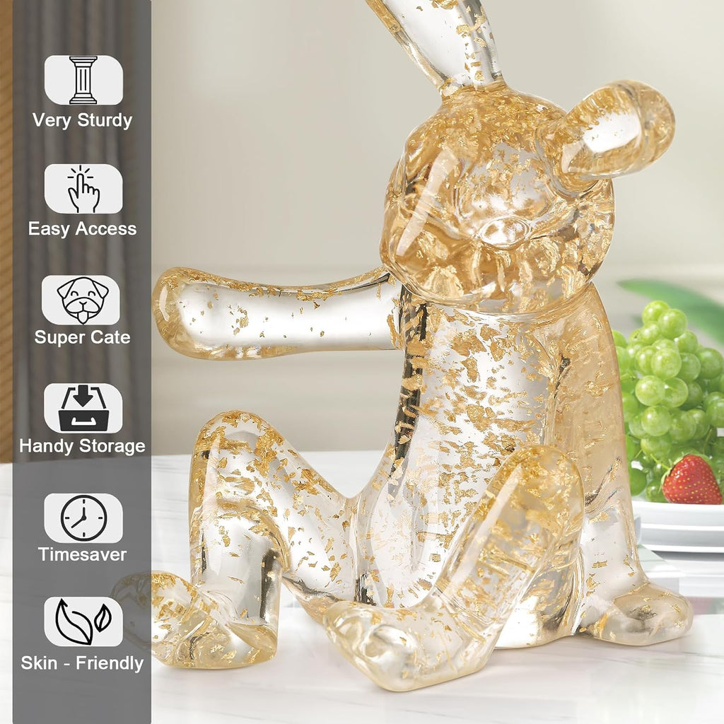 Tabletop Wine Racks,Rabbit Wine Holder Countertop, Crystal Clear Resin Bunny Wine Rack, Cute Wine Bottle Stand for Kitchen Bar, Gift for Wine Lovers (Gold)