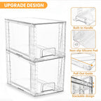4 Pack Stackable Acrylic Storage Drawers – Clear Plastic Organizer Bins, Easy to Assemble, Suitable for Bathroom, Undersink, Kitchen, Pantry, Makeup, Medicine Organization