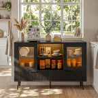 44" Sideboard Buffet Cabinet with Storage, Smart LED Lights Coffee Bar Cabinet with 8 Drawers & Adjustable Shelves, Modern Kitchen Storage Credenza Console Table for Living Room, Black