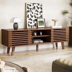 MAISONARIA Living Room Table Sets of 2, Mid Century Coffee Table & Dresser TV Stand, Sliding Door Coffee Table with Storage, Modern TV Stand for Bedroom, Living Room, Walnut