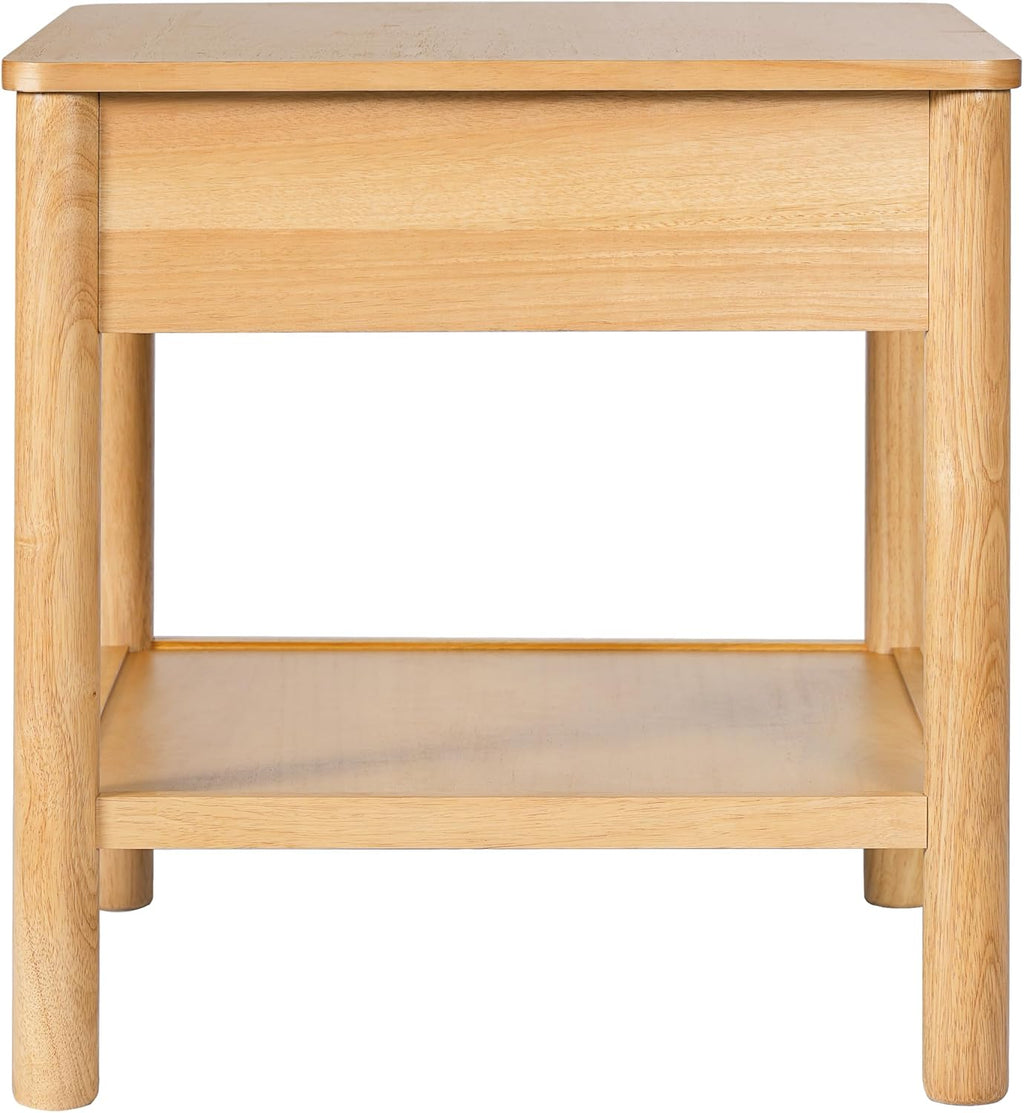 Christopher Knight Home Aurl Rectangular End Table, Wooden Side Table with Drawer, Nightstand with 1 Open Shelf Storage, Item Organize Desk, Sofa Side Tables for Living Room Bedroom, Natural