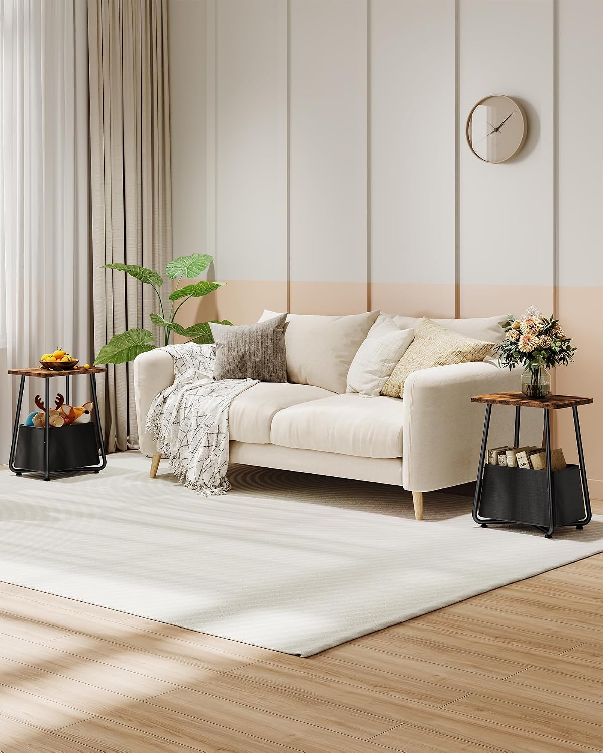 CHOEZON Small Side Table and Narrow Side Table with Charging Station Bundle, Couch Table for Small Spaces, Slim Bedside Table, for Nursery, Living Room, Bedroom, Rustic Brown TBZ13BF-TBZ27UBF