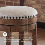 Signature Design by Ashley Valebeck Swivel Barstool With Back, Rustic-Industrial Wood and Metal, 360-Degree Swivel Counter Height Stool for Kitchen Island Seating, Linen Color