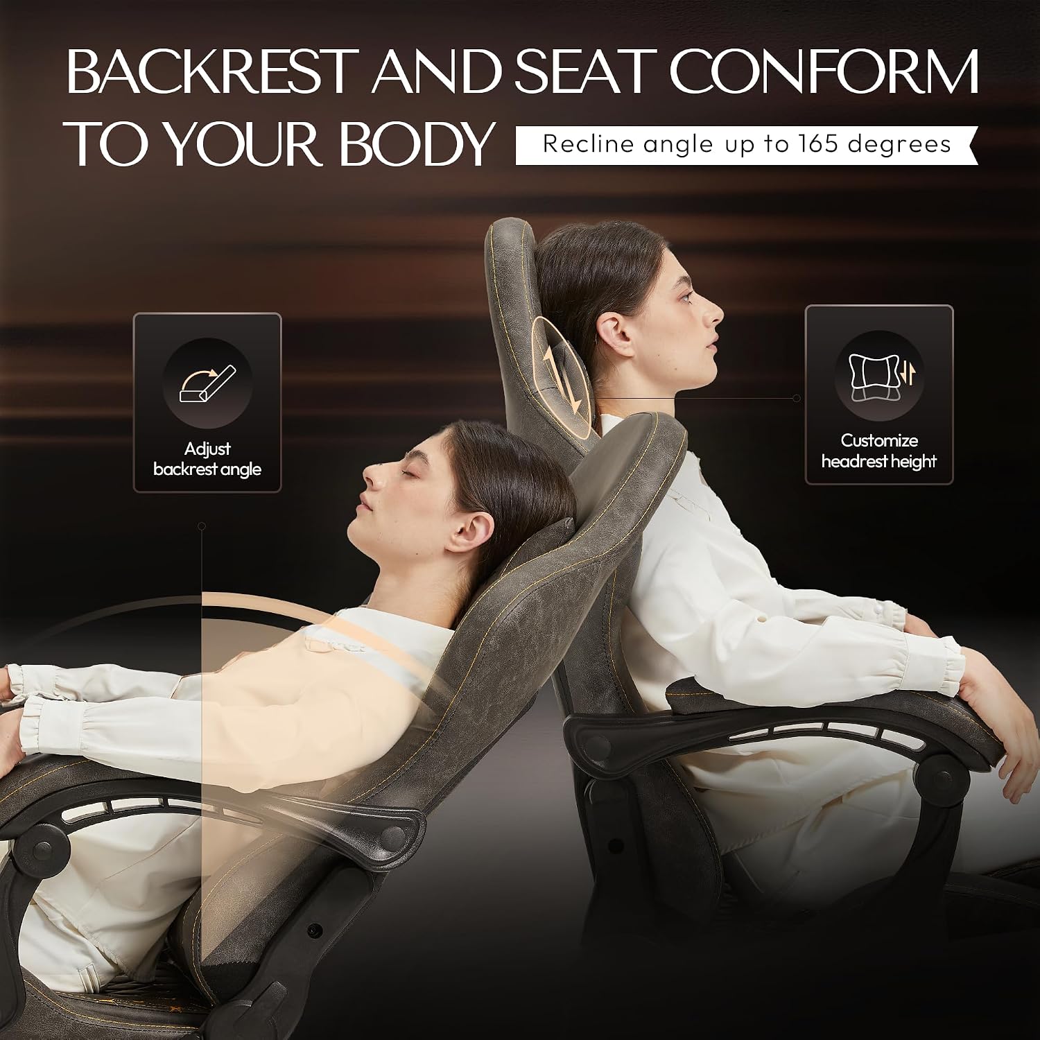 Dowinx Gaming Chair Office Chair PC Chair with Massage Lumbar Support, Vintage Style PU Leather High Back Adjustable Swivel Task Chair with Footrest (Brown)