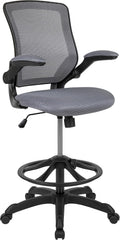 EMMA + OLIVER Mid-Back Dark Gray Mesh Ergonomic Drafting Chair with Foot Ring and Flip-Up Arms