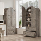 72" Tall Arched Kitchen Pantry Cabinet – Farmhouse Wooden Storage Cabinet with 2 Drawers & Wood Doors – Freestanding Buffet Sideboard for Dining/Living Room – Rustic Gray, Wooden Door, Grey