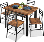 Best Choice Products 5-Piece Modern Dining Set W/Steel Frame, Space Saving Rectangular Kitchen Table W/ 4 Matching Chairs & Storage Rack for Apartments, Kitchens & Dining Rooms - Medium Brown/Black