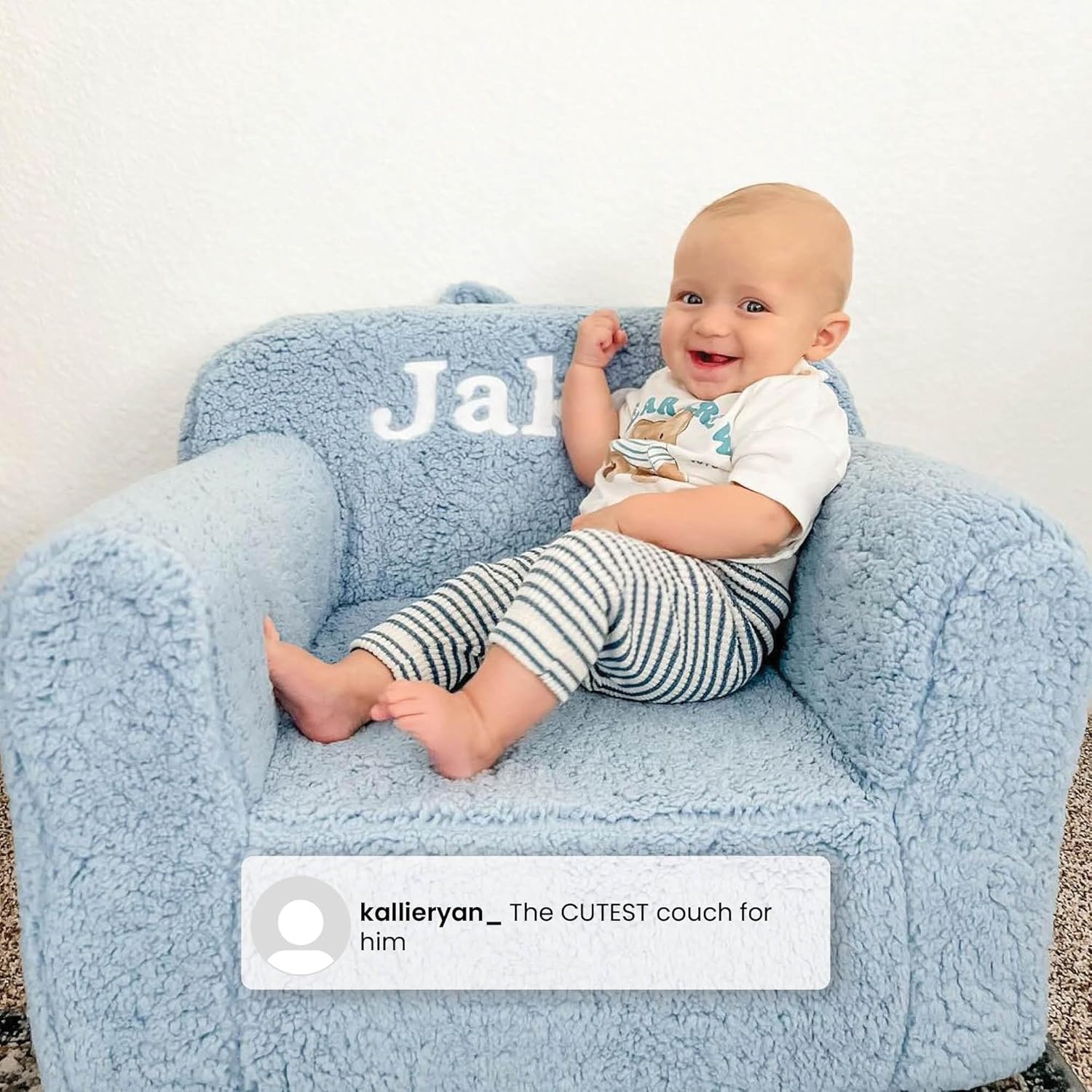 Delta Children Cozee Sherpa Chair – Customize with Name – Foam Kids Chair for Ages 18 Months and Up, Cream