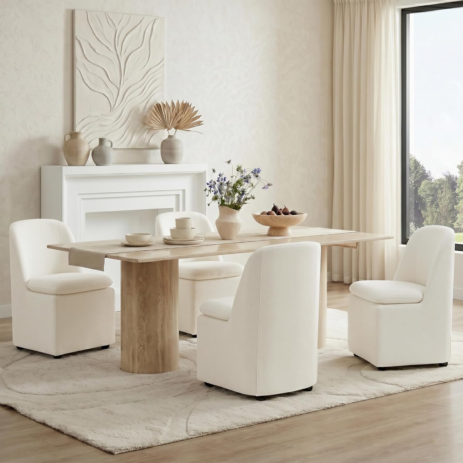 KISLOT Upholstered Dining Chairs Set of 2 with Hidden Casters, Modern Kitchen Chairs with Removable Washable Cover, Padded Dining Room Chairs with Chenille Velvet Fabric & Metal Frame, Beige