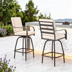 Patio Swivel Bar Stools, Outdoor Bar Height Swivel Chairs Set of 2 with Cushion & All Weather Steel Frame for Backyard, Lawn, Poolside and Balcony, Beige