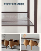 SONGMICS HOME 3-Tier Stackable Shoe Rack, Metal Shoe Organizer for Closet, Entryway, Garage, Flat or Slanted Mesh Shelves, Brown