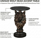 Virubi Wolf Head Accent Table Animal Statue End Table, Faux Marble Top Resin Pedestal Table, Luxury Statement Furniture for Living Room Hallway