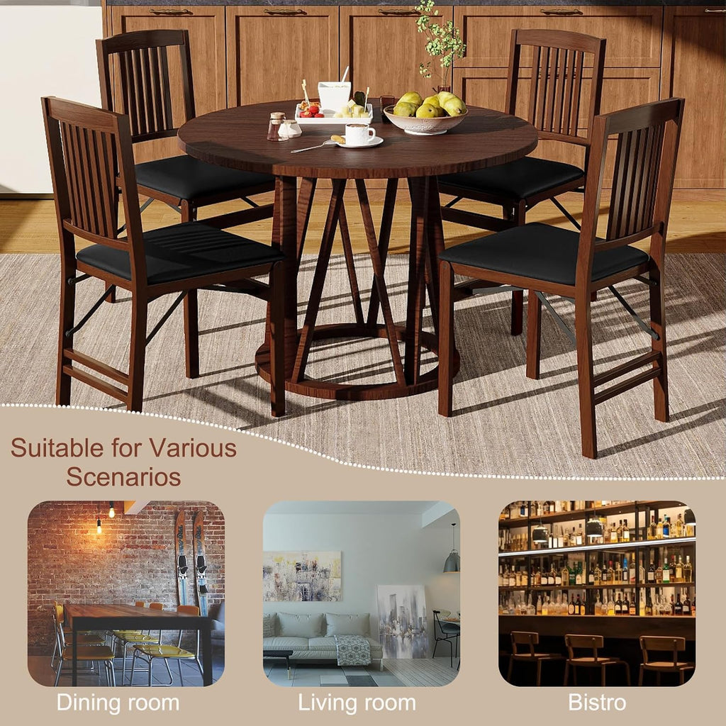 POWERSTONE Folding Dining Chairs Set of 4, Space Saving Foldable Kitchen Chairs with Padded Seat, Slatted Backrest, Solid Wood Frame, No Assembly for Dining Room Apartment Small Spaces