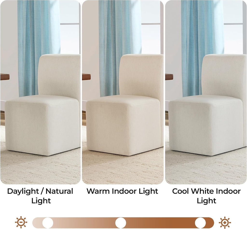 CHITA Dining Chairs with Casters Set of 4, FSC Certified Upholstered Armless Modern Rolling Dining Chairs with Rollers for Bedroom Reading Room Living Room, Fully Assembled, Linen