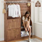 78" Tall Hall Tree with Bench and Shoe Storage, Entryway Hall Tree with Hanging Rod, 4 Hooks, Flip Shoe Cabinet and Storage Shelves, Modern Rustic Entryway Furniture for Mudroom ,Hallway (Walnut)