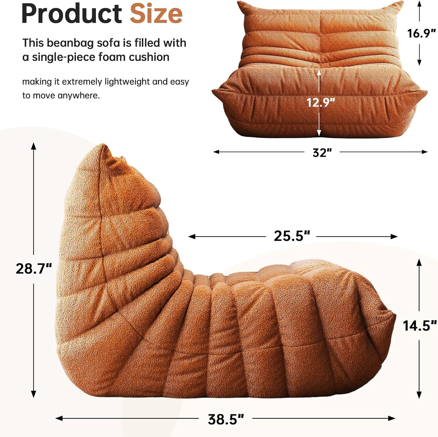 Oversized Bean Bag Chairs for Adults, Giant Beanbag Chair with Memory Foam, Comfy Lounge Chair Lazy Sofa for Apartment, Living Room, Bedroom, Office(Teddy Fabric)