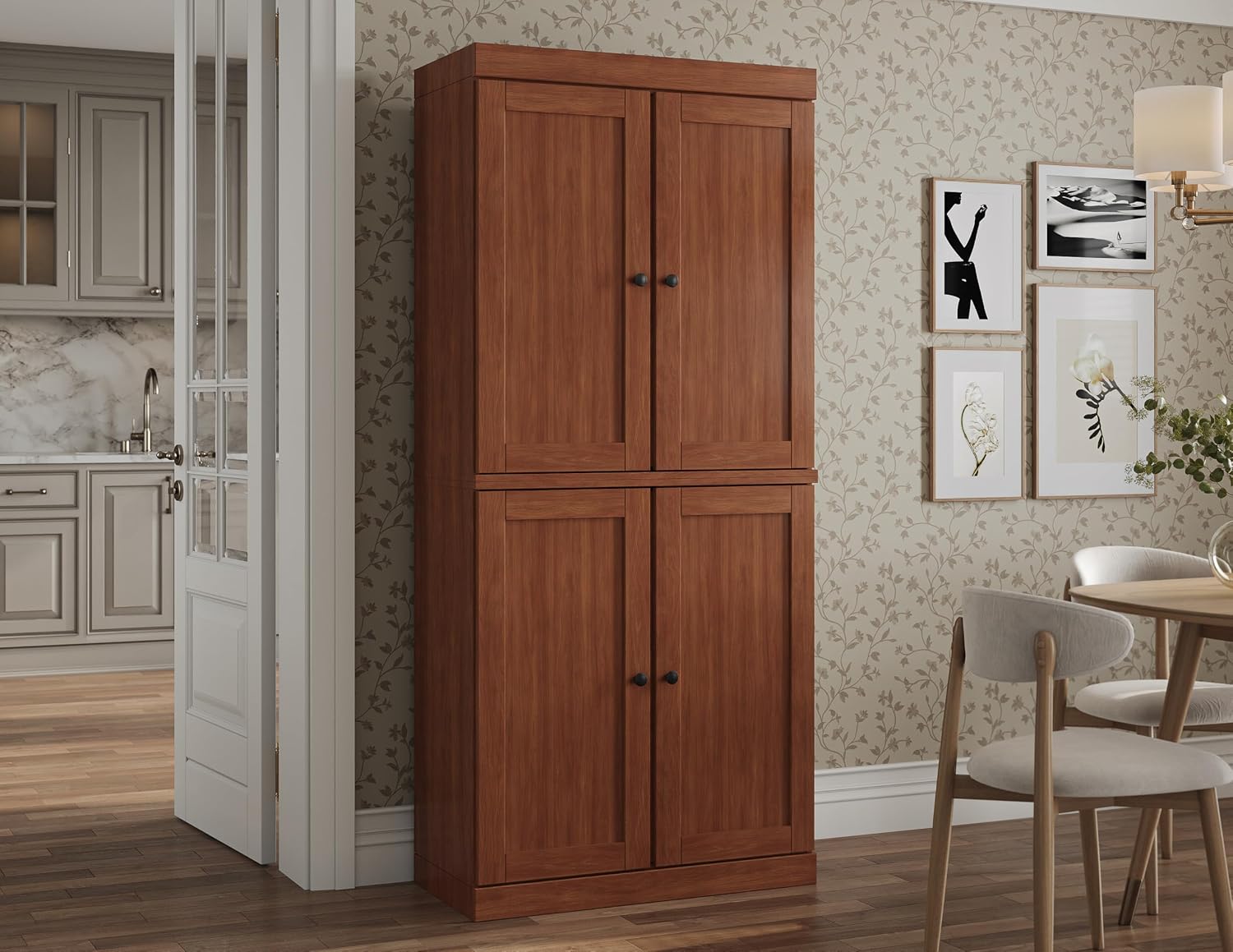Palace Imports Solid Wood Kitchen Pantry Cabinet - 71.5" H x 32" W - Wooden Storage Cabinet w/ 4 Shaker Doors, 2 Drawers & 4 Adjustable Shelves, Mocha, 100% Renewable Eco-Friendly Wood, Made in Brazil