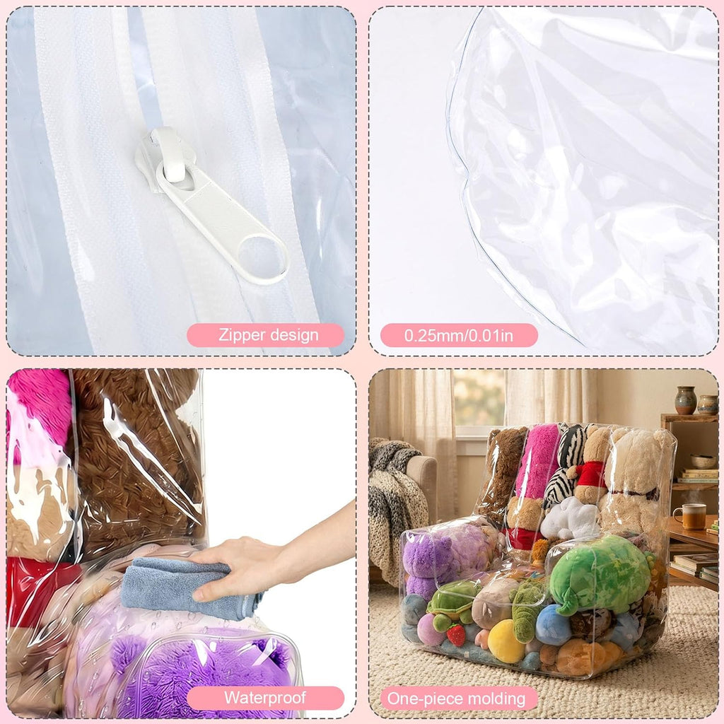 Clear Stuffed Animal Storage Chair, 0.25mm Thick Transparent Stuffed Toy Cover Bean Bag Waterproof Zipper Organizing Accessories for Pillows Cushions Clothing & Doll