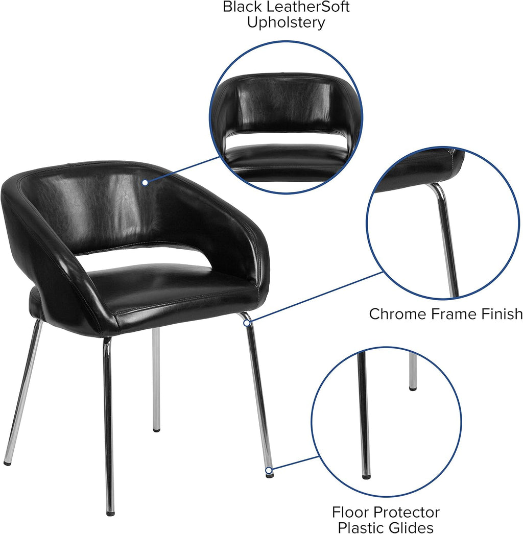 EMMA + OLIVER Contemporary Black LeatherSoft Side Reception Chair with Chrome Legs