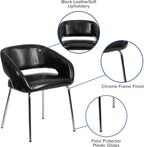 EMMA + OLIVER Contemporary Black LeatherSoft Side Reception Chair with Chrome Legs