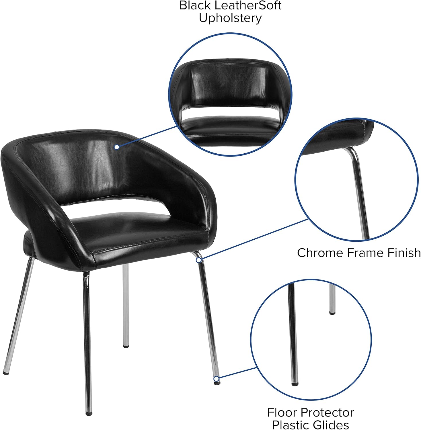 EMMA + OLIVER Contemporary Black LeatherSoft Side Reception Chair with Chrome Legs