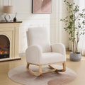 27.2" W Sherpa Glider Chair for Nursery – High Back Rocking Accent Armchair with Side Pockets & Rubber Wood Legs – Ivory Comfort Chair for Living Room, Bedroom