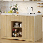 Kitchen Island Cart with Storage, 47.2"x31.5" Kitchen Island Marble Top Adjustable Shelf Rolling Storage Cart with Drawer Coffee Bar Cabinet with Power Outlet - Natural Wood