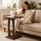 COZAYH Rustic C Shaped Side Table, Small Snack Sofa Side Table with Wood Frame for Living Room, Bedroom, Easy Assembly, Warm Brown Wood Color