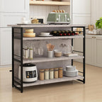 TANGZON 2 in 1 Kitchen Island, Industrial 4-Tier Bar Table with Storage Shelves, Wine Rack, Glass Holders & Footrests, Metal Frame Counter Home Bar Unit Wine Cabinet (Grey)