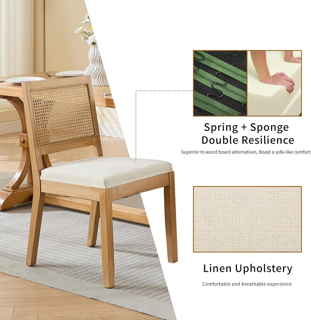 ODUSE-DAILY French Country Dining Chairs Set of 4, Cream Kitchen & Dining Room Chairs Set of 4, Ivory Rattan Dining Chairs, Cane Low Back, Wood Legs, Sillas De Comedor (Rattan, Beige, 4Pcs)